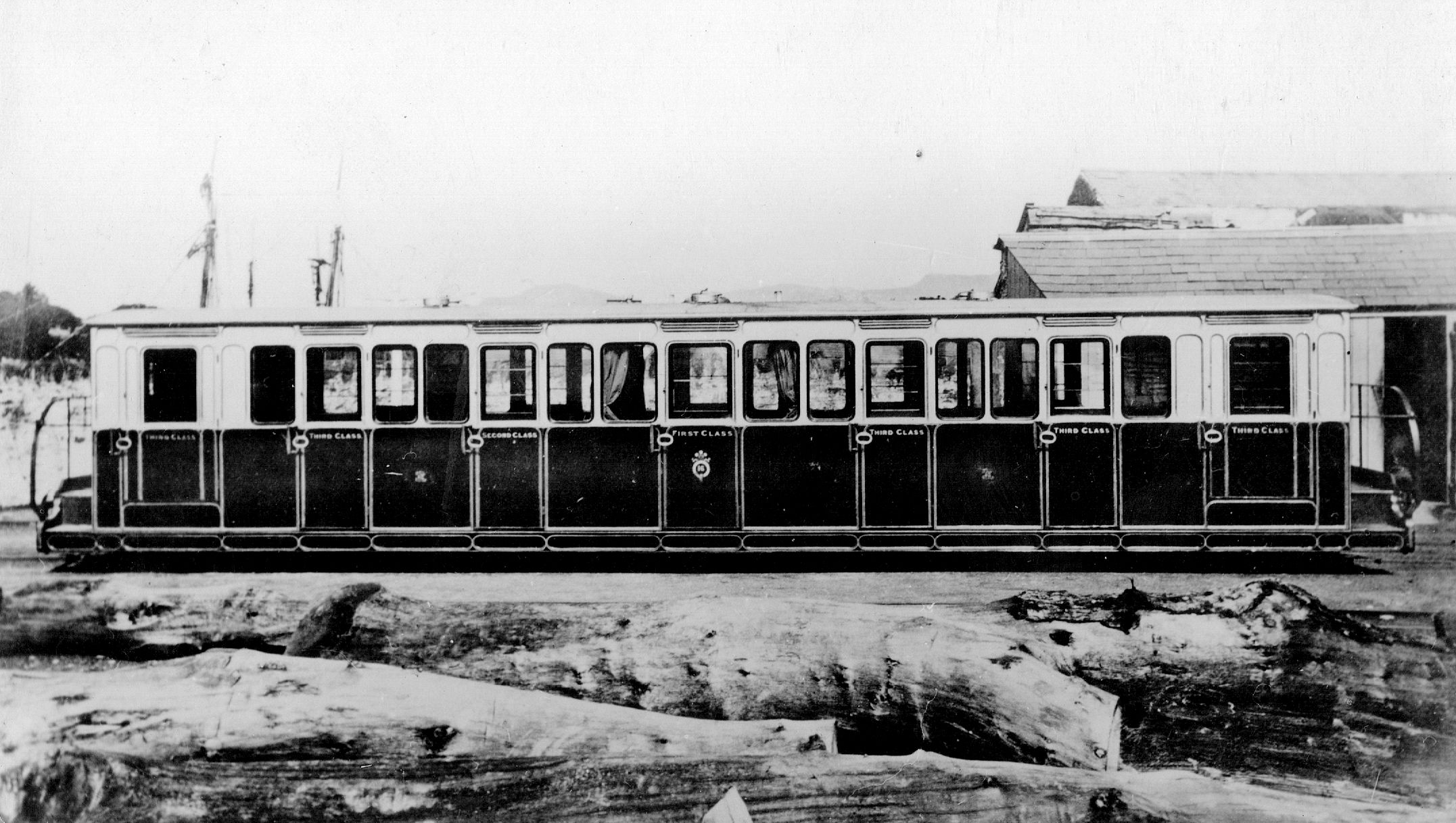 NGRS Collection 3 - Ffestiniog Rly - Undated poss c1900 - Bogie coach poss 15 or 16 at Harbour Station Porthmadog - Loco & General Rly Photos No 4883.jpg