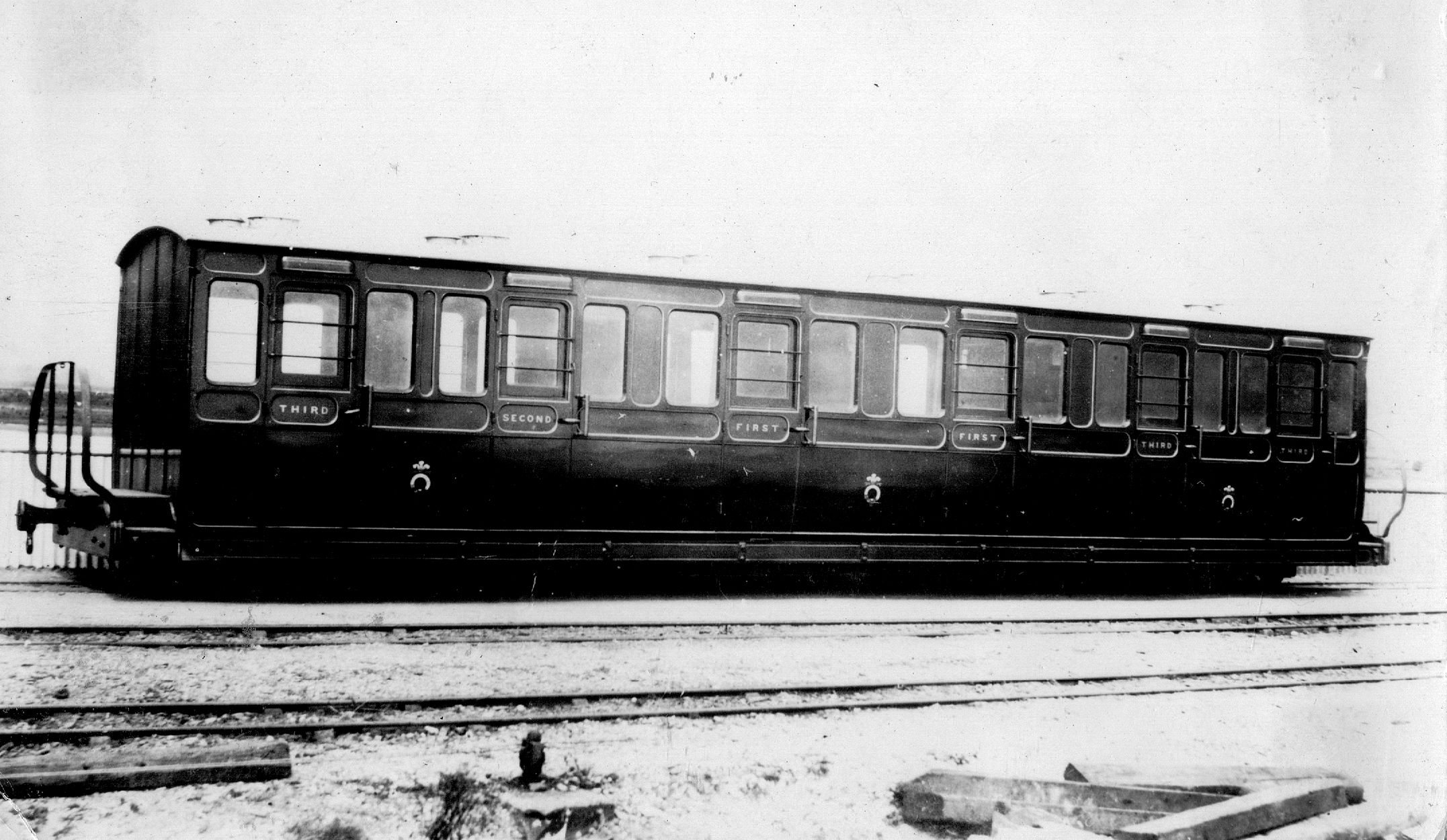 NGRS Collection 3 - Ffestiniog Rly - Undated poss c1900 - Bogie coach poss 15 or 16 at Harbour Station Porthmadog - Loco & General Rly Photos No 6025.jpg