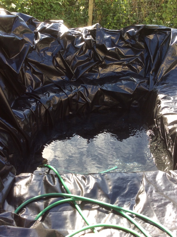 Underlay and lining down.   Pond now being filled