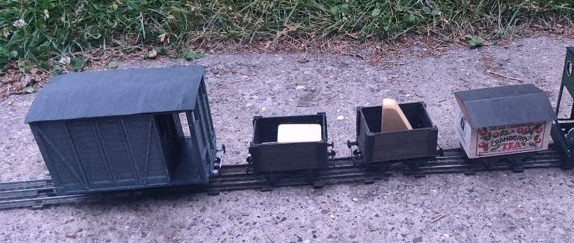 GVT brake van, open wagons, and tea van out for a jaunt in the yard